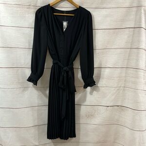 NWT Women's black J. Crew pleated tie waist dress size 10 AK205